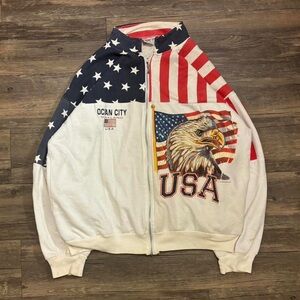 Vintage 2001 Ocean City USA Eagle Flag zip up jacket